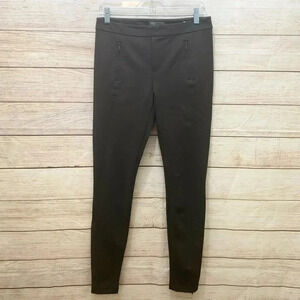 Vince Ponte Knit Riding Pants Slim Leg Ankle Zip Brown Zip Pocket Trouser